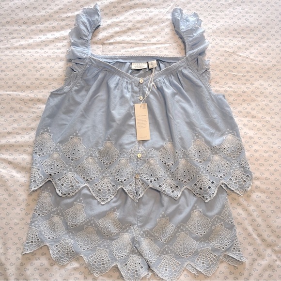 NWT Calypso St.Barth Embroidered Light Blue Eyelet Lace Size Small Pajama Set - Picture 1 of 8